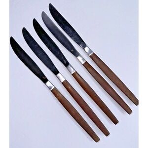 Ecko Eterna Wood Handle MCM Stainless Flatware Replacement 5 Pc Dinner Knives
